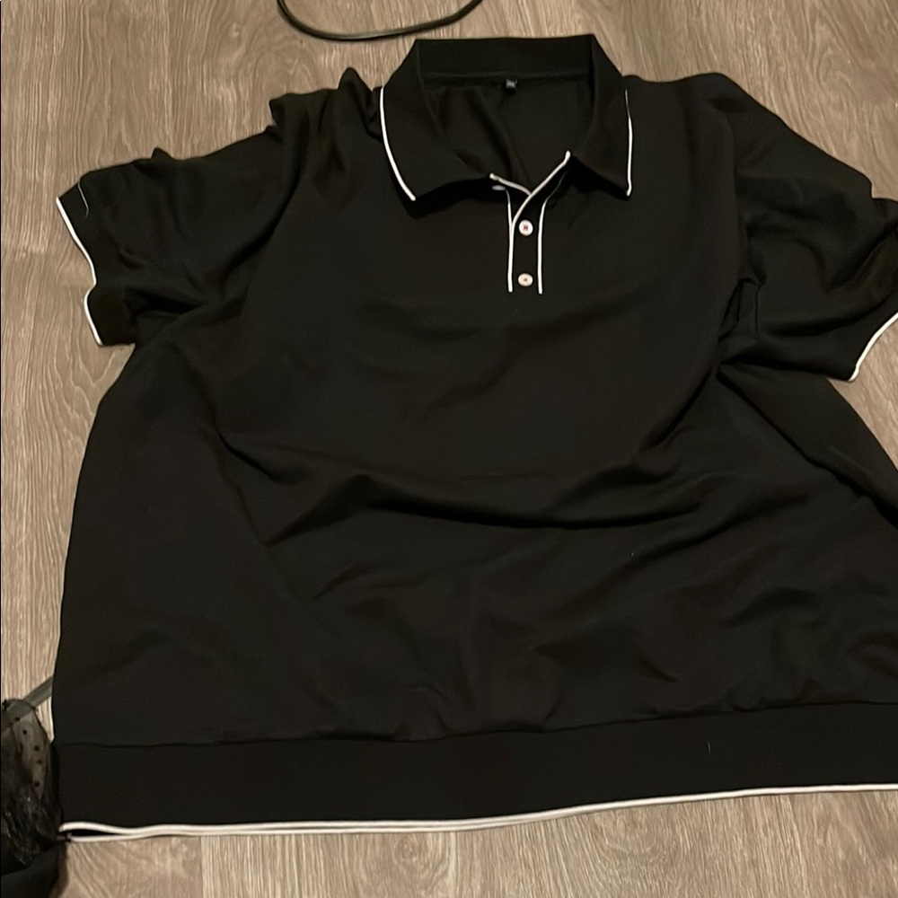 SHEIN Black Polo Shirt with White Trim